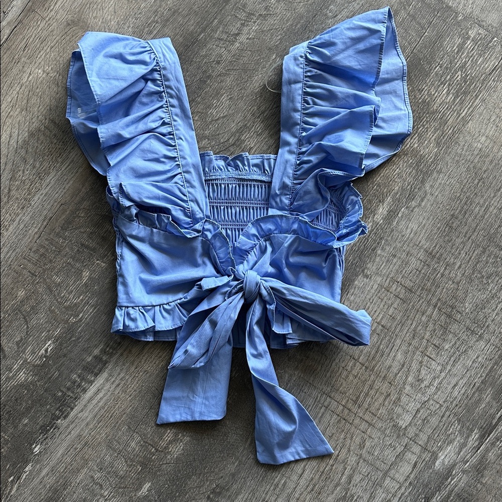 Altar'd State Sky Blue Ruffled Blouse - Picture 2 of 3